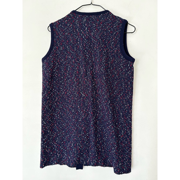 Vintage 60s/70s Confetti Fancy Knit Tunic Vest Sleeveless Navy Blue Open Front M - Picture 13 of 15